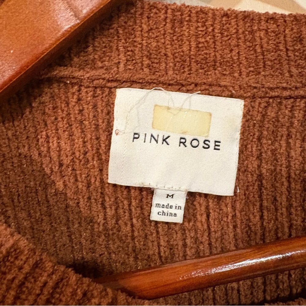 Pink Rose terra cotta Chenille Knit Sweater cozy, cottage , fall winter/90s - Picture 2 of 5